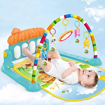 Newborn Baby Play Gym Activity Mat with Musical Piano & Hanging Toys, Baby Play Gym Mat with Rainbow Arch, Hanging Toys.