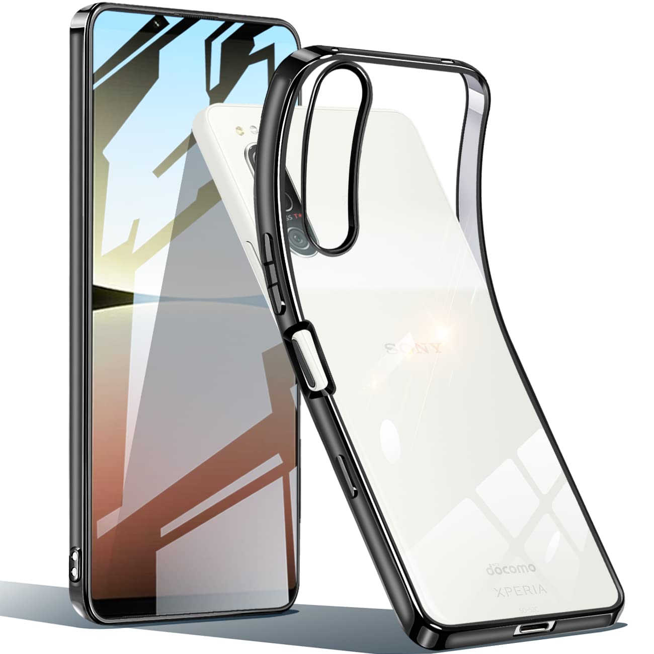 Xperia 5 IV ケース クリア スマホケース SO-54C SOG09 エスクペリア5IV 透明 カバー 耐衝撃 TPU 薄型 軽量 メッキ加工 ソフトケース 人気 保護カバー(ブラック)