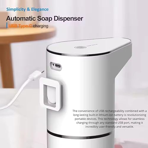 Miniatura 4 de Dispensador automático de jabón espumoso, espuma ajustable de 3 niveles, dispensador de montaje en pared, recargable por USB, 11.8 onzas,