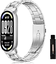 Band, Xiaomi Smart Band 9/8 Compatible Replacement Band, Metal Belt, Stainless Steel, Unisex, Business Replacement Belt, Stainless Steel, Stylish, Includes Length Adjustment Tool, For Xiaomi