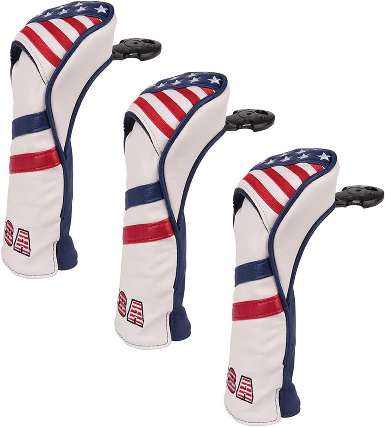 Golf Builder 3pcs/Set USA Stars and Stripes Golf Club Hybrid Head Covers Utility UT Covers with Adjustable Number Tag