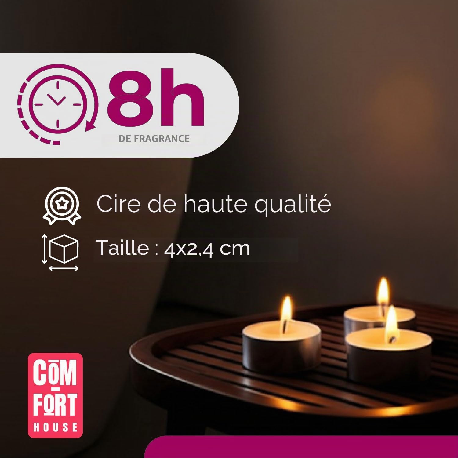 COM-FORT HOUSE | Bougies blanches | Lot de bougies de 25, 50, 100, 200, 400 unités | Bougies chauffe-plat | Photophore | Durée de 4/8 heures | Bougies décoratives non parfumées