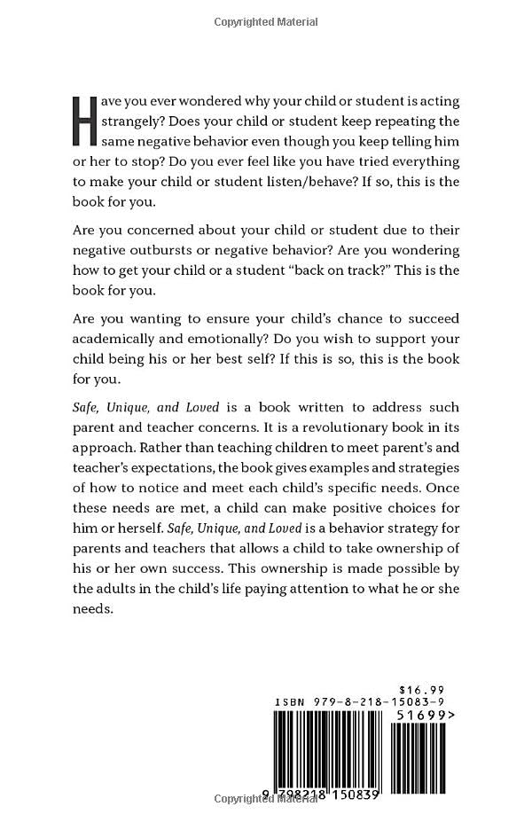Safe, Unique, and Loved: A Parent's/Teacher's Guide to Promoting Positive Behavior by Meeting Children's Needs image 3