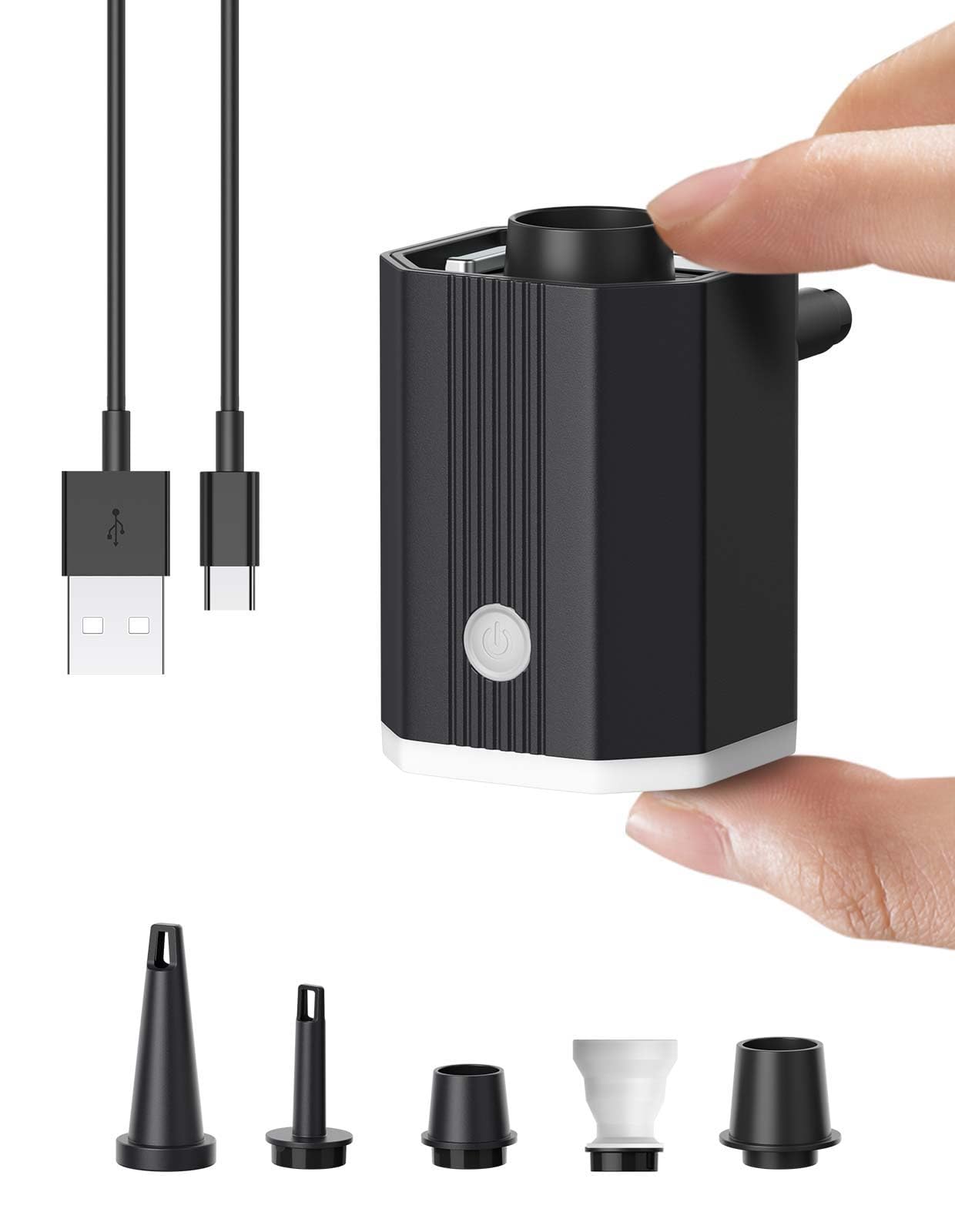 Mini Air Pump Protable,Camping Gear Must Haves,Rechargeable Powered Air Pump,Small Travel Air Pump for Inflate Deflate with Camping Lights,for Rafts Beach Toys Camping Pad Vacum Stroage Bag