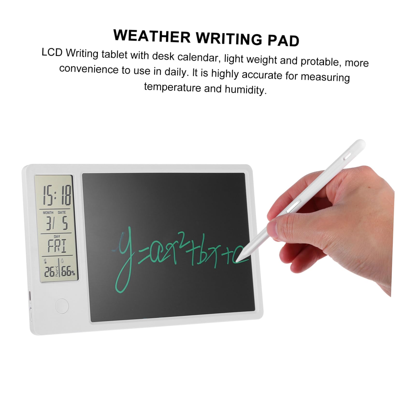 Cabilock Calendario Elettronico da Tavolo Lavagna Lcd 10 Pollici, Tavoletta per Scrittura Elettronica Visualizzazione Temperatura e Umidità, Blocco Note Meteo per Casa e Ufficio