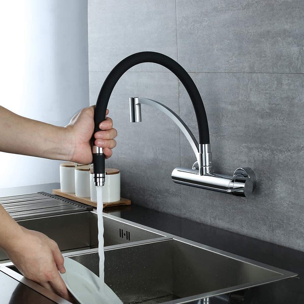 Robinet d'évier mural en laiton CRODY avec revêtement haut de gamme en silicone durable
