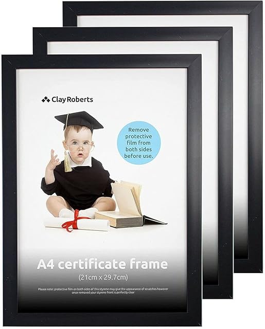 Clay Roberts A4 Frame, Photo Frame, Black A4, Pack of 3, Picture Frame, Certificate Frame, Art Print Poster Frame, Freestanding and Wall Mountable, 21cm x 29.7cm Picture Frame Set