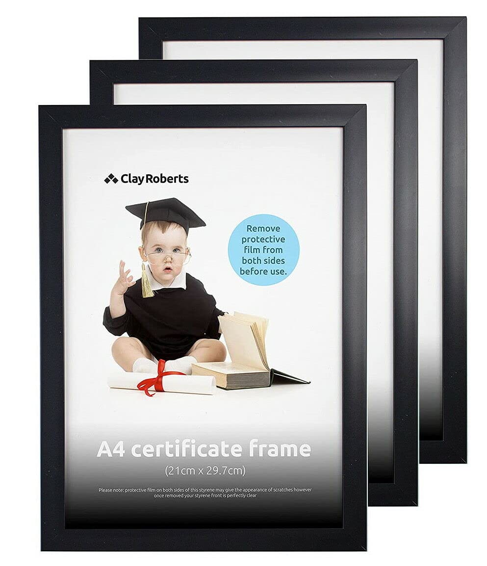 Clay Roberts A4 Frame, Photo Frame, Black A4, Pack of 3, Picture Frame, Certificate Frame, Art Print Poster Frame, Freestanding and Wall Mountable, 21cm x 29.7cm Picture Frame Set