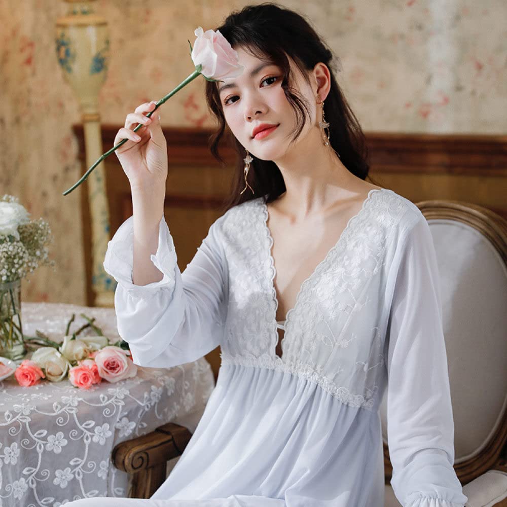 Nachtwäsche Damen,Damen Nachthemden Hellblau V-Ausschnitt Florale Spitze Mesh Elegantes Schlafhemd Weiche Bequeme Lange Ärmel Nachthemd Nachtwäsche Loungewear Für Damen Mädchen Pyjama Party Xma