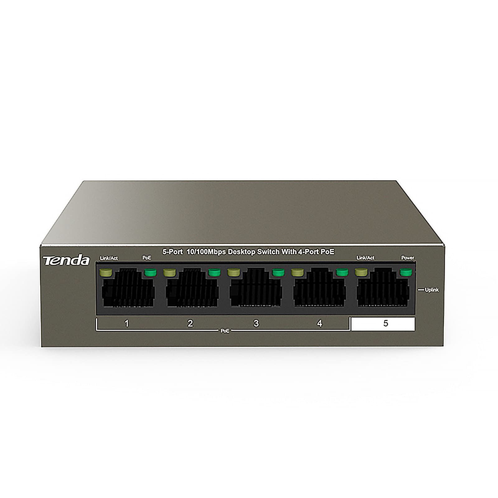 Tenda PoE Switch Ethernet 5 Ports 10/100 Mbps (TEF1105P-4-38W) Aves 4 Ports PoE 35W, IEEE 802.3af / at, Plug et Play, Format Bureau, Boîtier Métal, Idéal pour Les Projets de Surveillance IP Gris