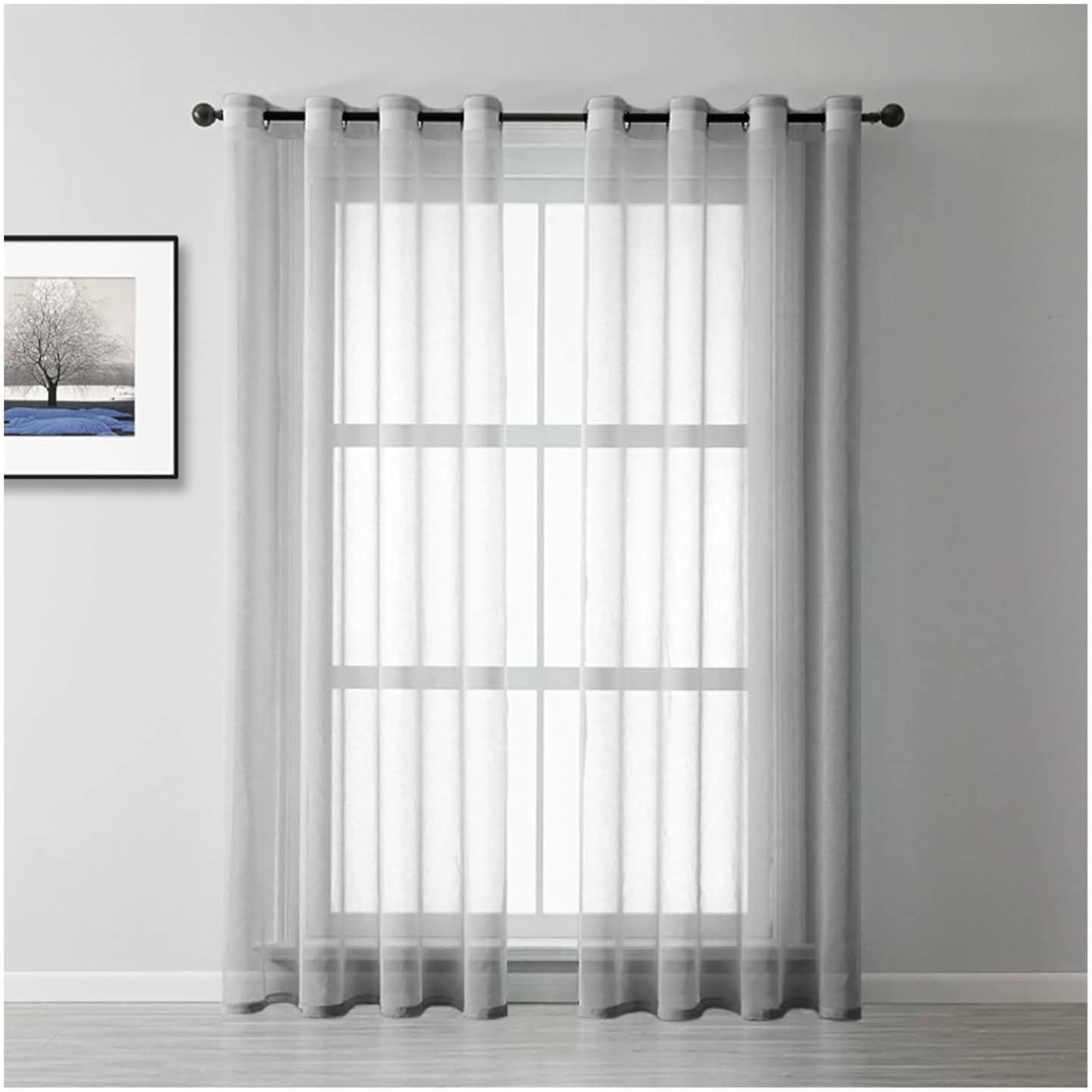 Sheer Window Curtains 84 Inch Long, Polyester Pure Color Net Voile Sheer Curtain Semi Transparent, Grey, 34W x 84L inch