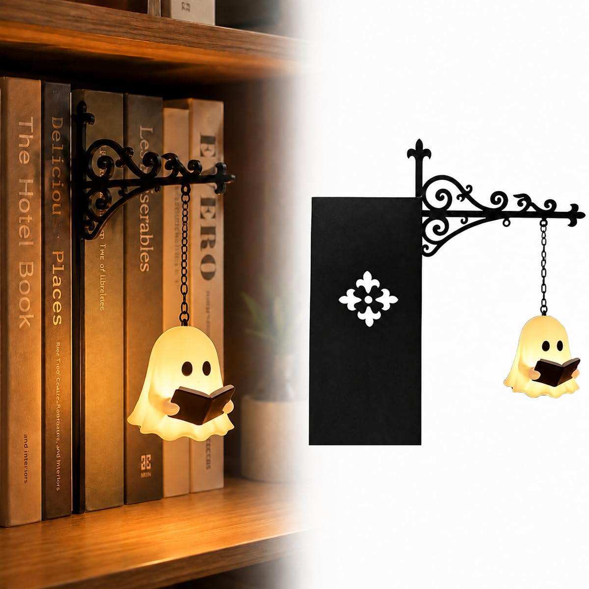 Nooklight for Bookshelf, Library Lantern Mini Bookshelf Lamp (Ghost) | 2026 Upgrade Halloween Vintage Hanging Warm LED Bookshelf Lights Portable Halloween Decor Lamp for Book Lover Gift