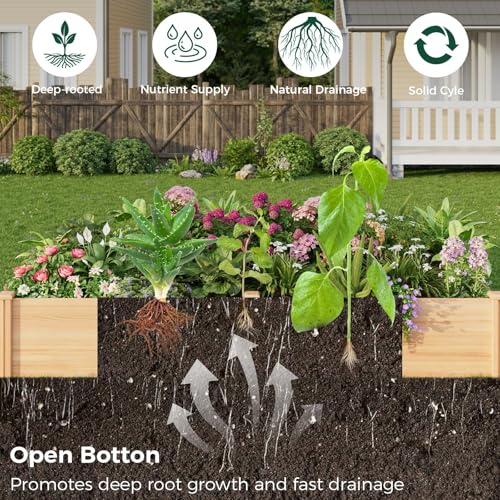 Image of Raised Garden Bed for Outdoor, 8x4 Ft Wood Garden Bed with 15 Inch Depth for Flowers /Vegetables /Herbs in Backyard Patio Outdoor, Open Base Bottom Planter Box