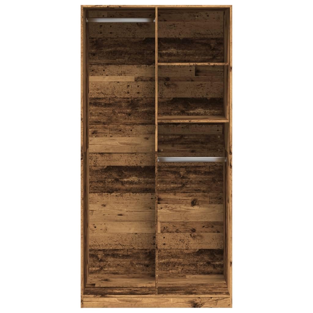 Mangloder Kleiderschrank Altholz-Optik 100x50x200 cm Holzwerkstoff, Schrank mit 4 Fächern, stauraum, Garderobe, aufbewahrung, platzsparend für Schlafzimmer, Flur und kinderzimmer