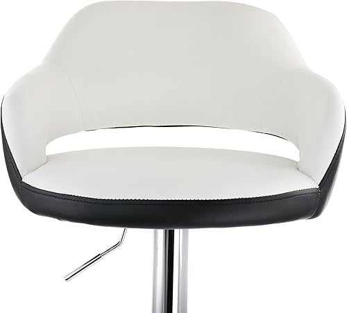 Miniatura 8 de Elama Taburete de bar ajustable de piel sintética de 2 piezas en blanco con ribete negro y base cromada, (ELM-705)