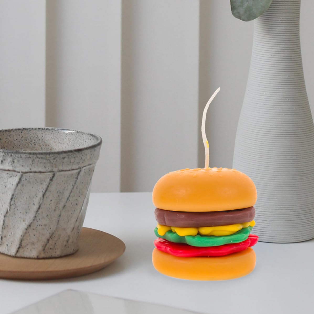 Velas Aromáticas Forma de Hamburguesa, 2 Piezas de Cera Naranja | Decoración de Escritorio y Mesa, Accesorios para Fotos, Estilo Rústico y Creativo