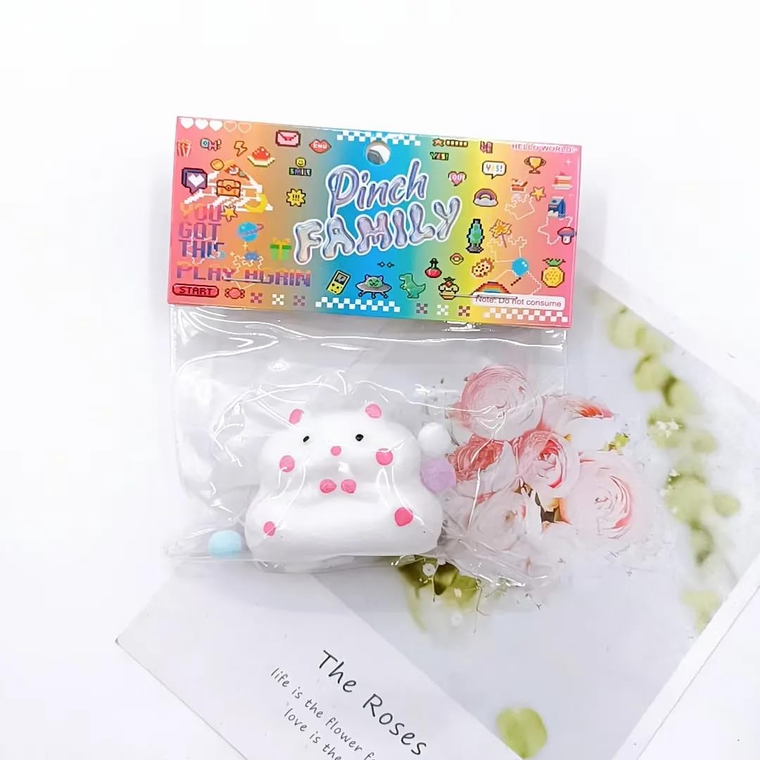 Squishy Squirrel Toy, White with Pink Spots, Soft Stress Relief Squeeze Toy Pack of 1 Piece-image-32