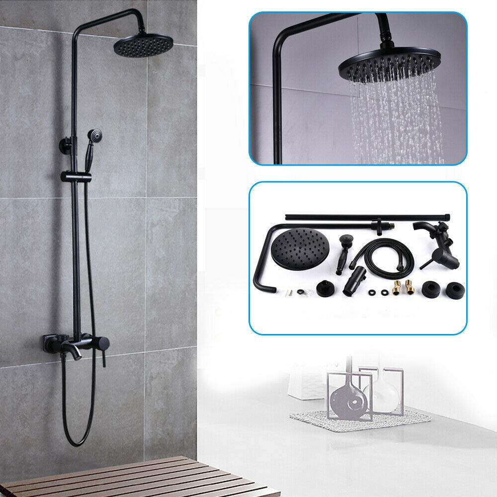 YardMonet Duscharmatur-Set Schwarz – Mit 20 Cm Regenduschkopf & Wannenauslauf, Inkl. Ventil