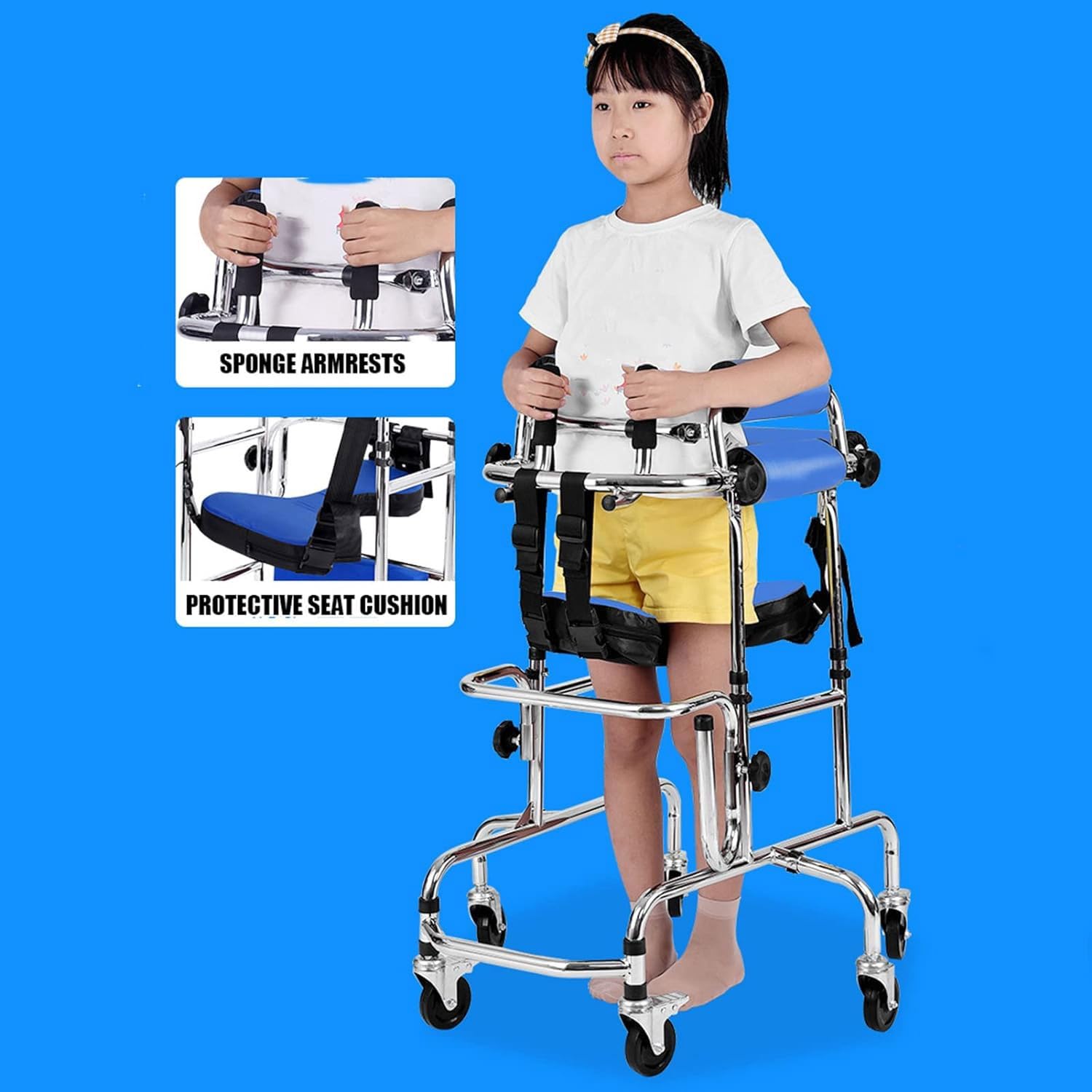 Andador para niños con parálisis cerebral,Andador ajustable en altura para niños con parálisis cerebral,Andador rodante para rehabilitación infantil