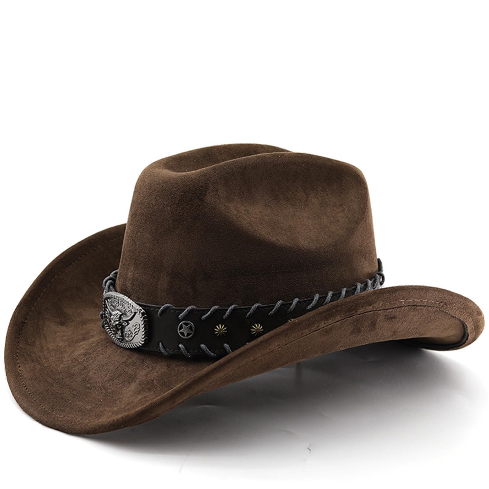 Générique Chapeaux de Cowboy pour Femmes et Hommes Denim et Cuir, Style Occidental Rétro avec Boucle de Ceinture Large Bord pour Ranch, Fêtes et Tenue Western