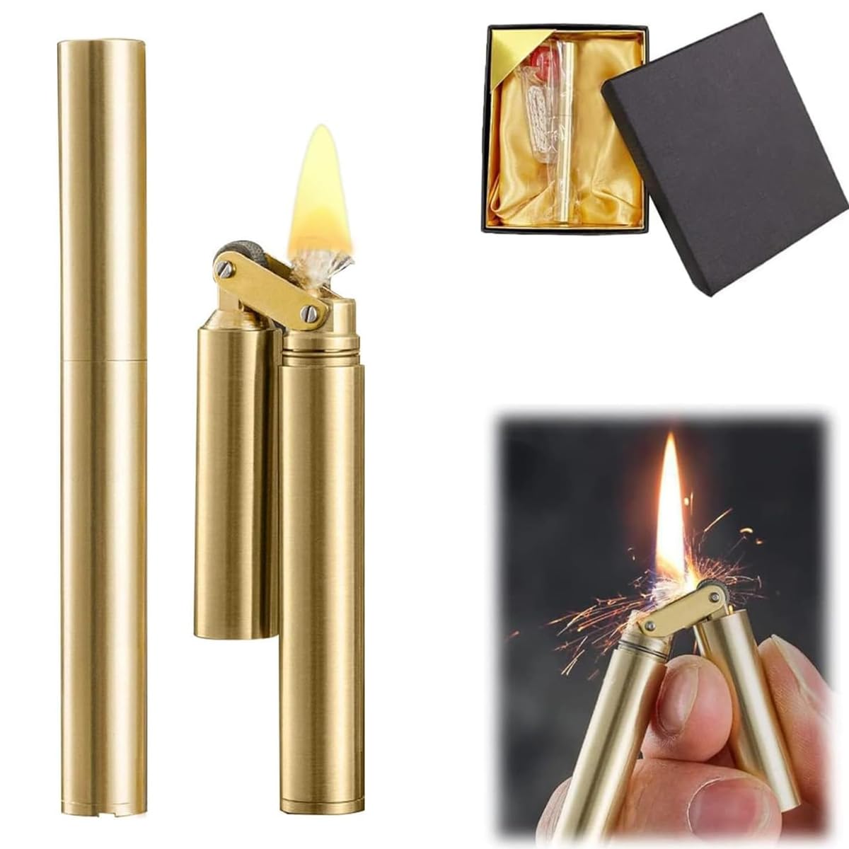 Torch Lighter Kerosene Lighter Refillable Adjustable Jet Flame Lighter for Candle Kitchen Grill Camping Jewellery Welding Men's Gift with Gift Box (