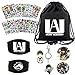 KKSJK “My Hero Academia” – Set regalo: 1 sacca con coulisse, 12 fogli adesivi, 2 spille, 1 supporto per cellulare ad anello, 1 portachiavi
