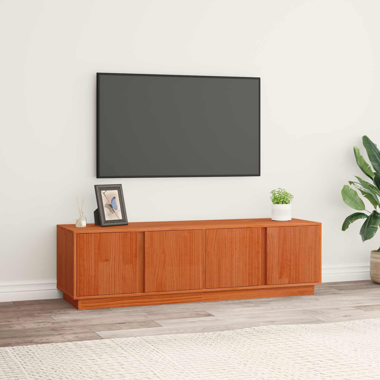 Mobile TV in legno massello di pino, marrone cerato, 140 x 40 x 40
