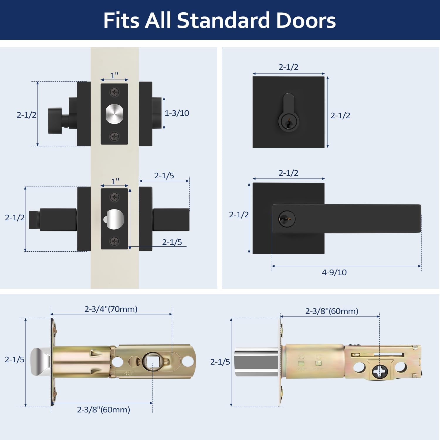 1 Pack Deadbolt Lock and Door Knob Set, Black Door Knobs Interior, Entry Door Handle with Single Deadbolt, Keyed Alike Lever Door Handle, Reversible for Left/Right Handed Doors