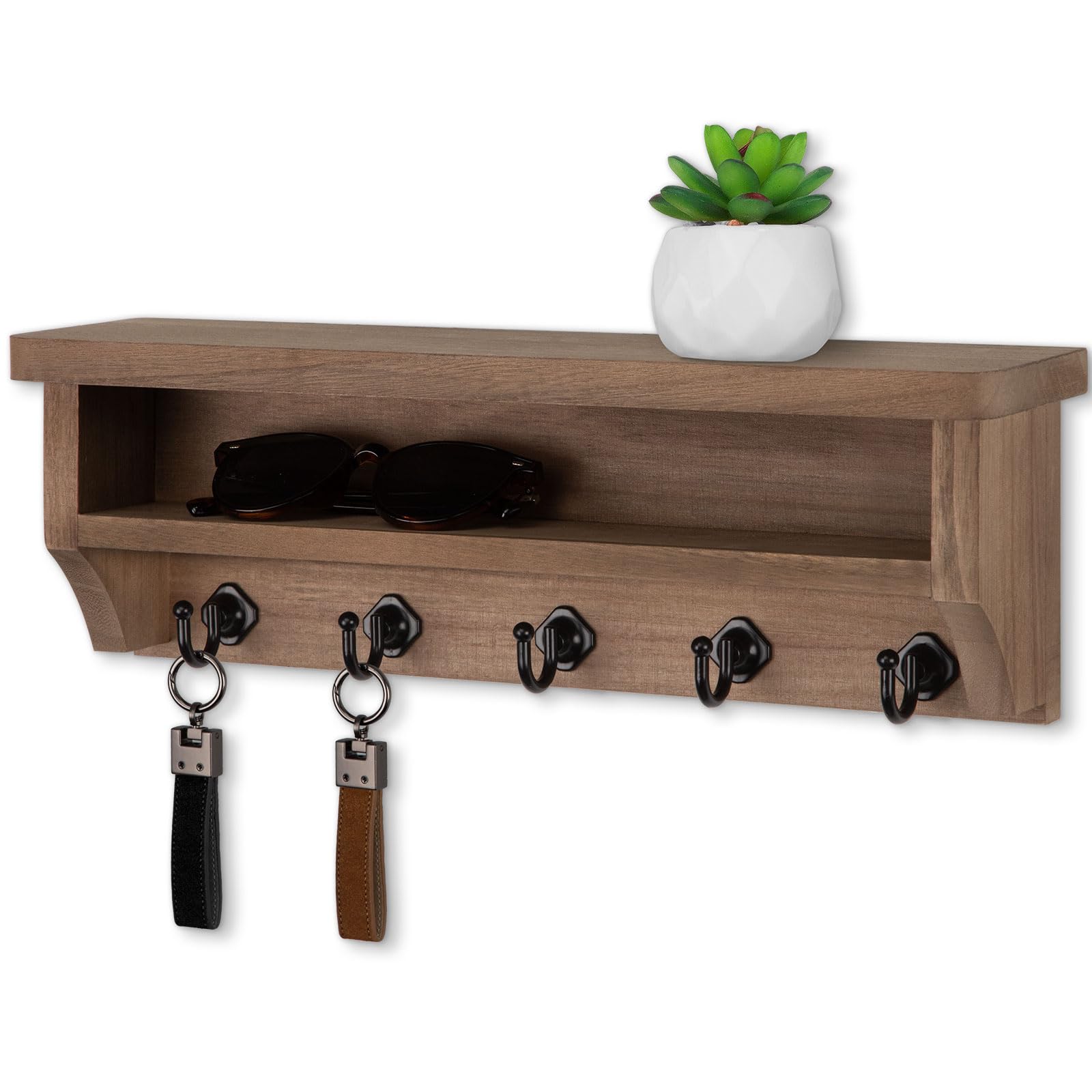 Nekon Key Holder Wall Mount, Wall Organizer Shelf with 5 Key Hooks