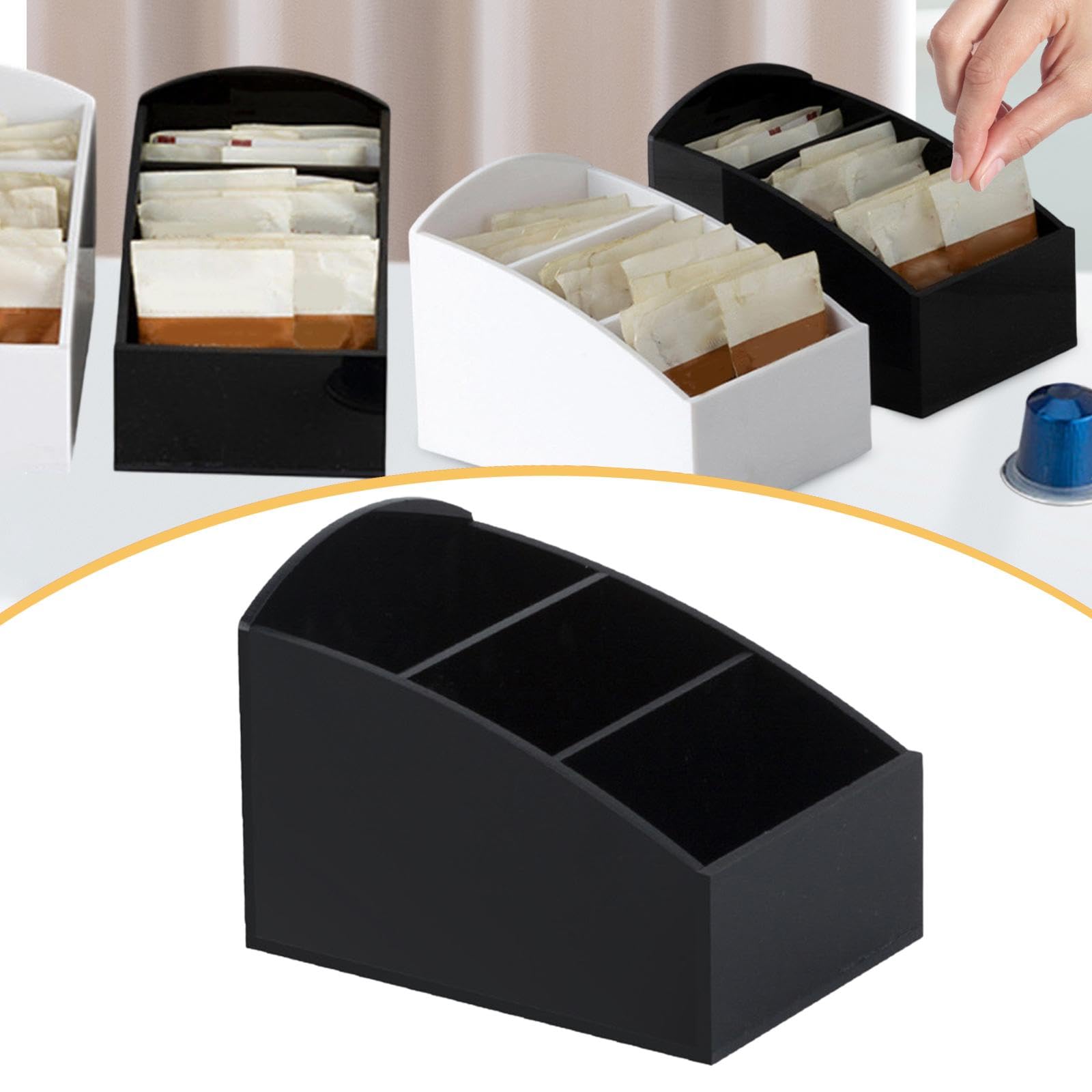 KESOTO Porta Bustine di Zucchero, Organizer Multiuso per Bustine di tè, Contenitore in Acrilico per Sale, Zucchero e caffè, Organizer per Bevande per Tavolo, Cassetto, Casa, Hotel, Nero