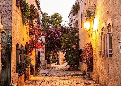 BELECO 1.5x1m Tela Fondo Calle Antigua Jerusalén, Noche, Pueblo Antiguo, muralla Piedra, Israel, Familia, Viaje