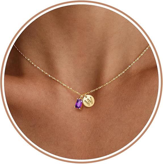 Initial Birthstone Necklace for Women, Dainty Gold Necklace for Women with Initial Birthday Gifts for Her Teen Trendy Stuff Letter A-Z Pendant Mothers Day Necklaces Gifts for Mom Daughter Sister Christmas Jewelry