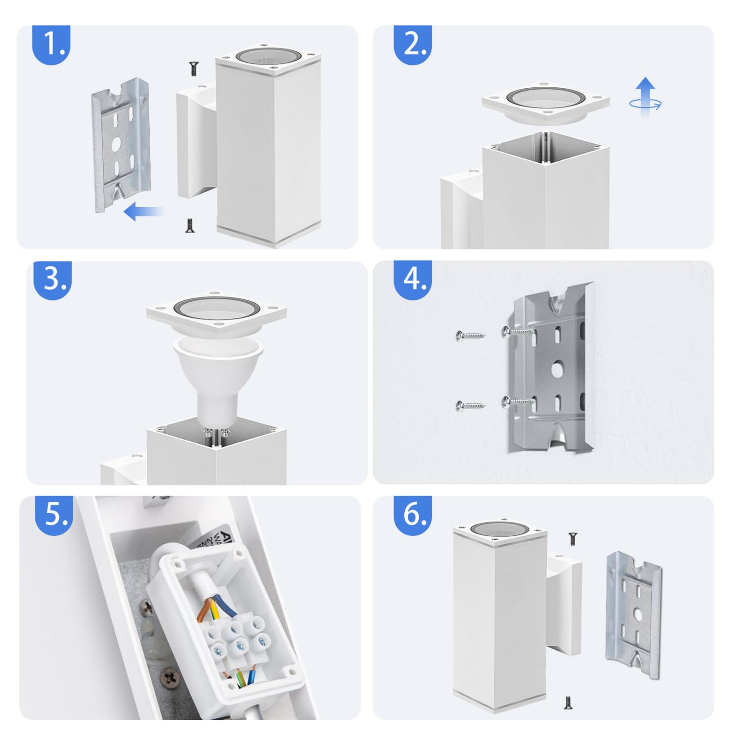Aigostar 10x Aplique de Pared Exterior/Interior IP65 – Pack 10 Unidades para Terraza, Jardín, Entrada, Pasillo, Balcón. Luz Arriba/Abajo, Aluminio, Cristal Templado, GU10 (No Incluye Bombilla), Blanco