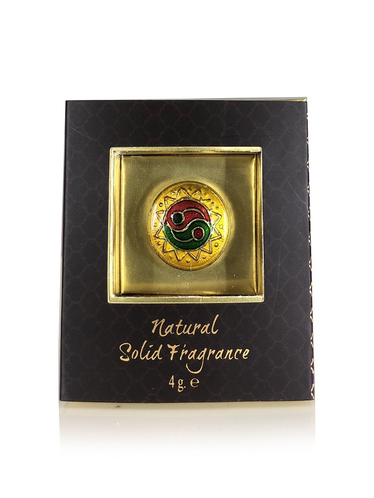 Solid Perfume in Brass Cloisonné/Meenakari Jar for Body Fragrance, 4 g. | Luxurious Veda | Frozen Ittar or Alcohol-Free Cologne Balm (Relax)