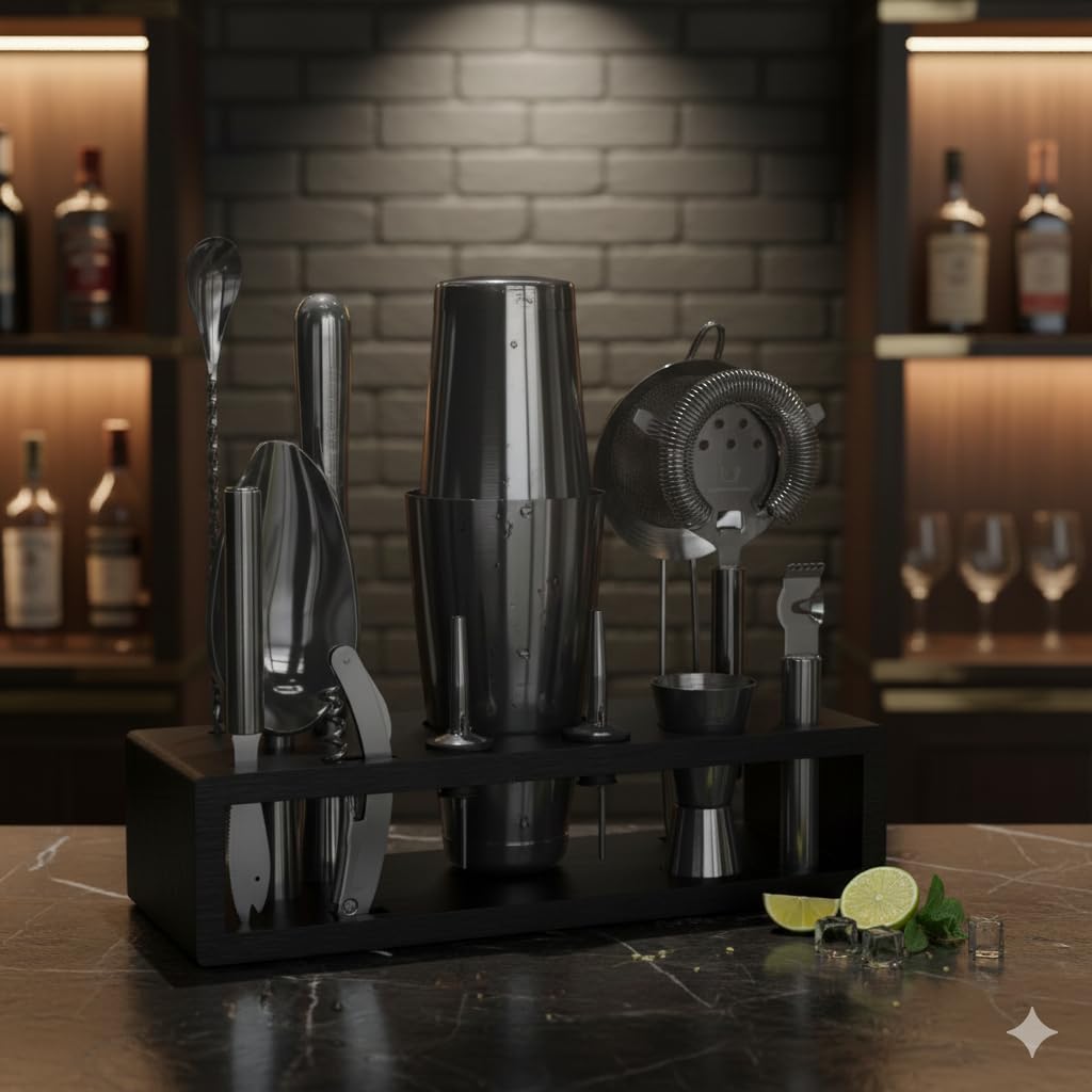 Highball & Chaser 13-Piece Gunmetal Black Stainless Steel Boston Cocktail Shaker Bar Tool Set with Mixology Bartender Kit Accessories - Image 2