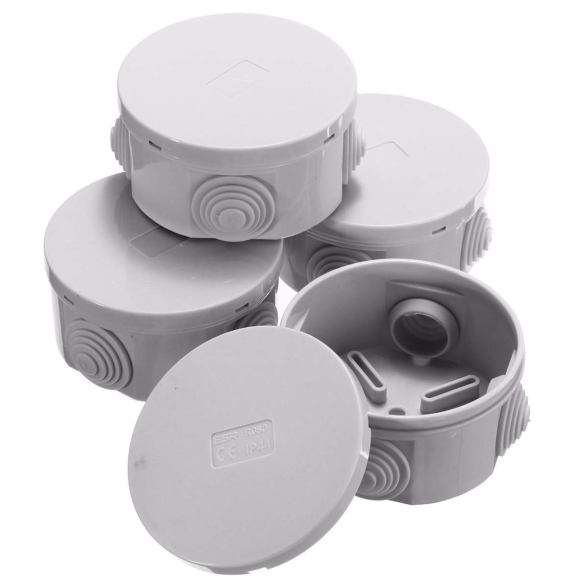 RanDal 10Pcs Set 80X40Mm Abs Ip44 Scatola Di Giunzione Elettrica Impermeabile A Forma Rotonda Impermeabile Scatola Di Progetto Elettrico Con 4 Passacavi Cavo Per Fai Da Te Elettrico