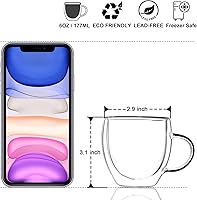 Vista 2 de KitchenTour - Taza de café aislada de 6 onzas, taza de café de vidrio de doble pared con asa, juego de 4 vasos de vidrio transparente para expreso