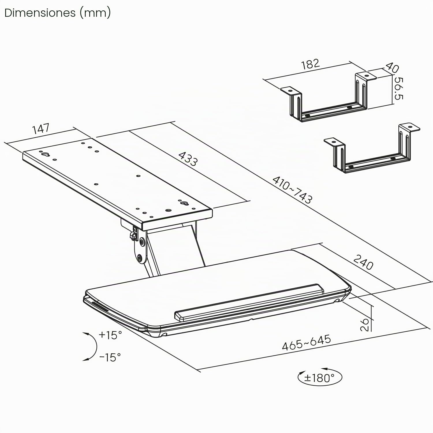 Maclean Bandeja para Teclado con Bandeja para ratón, Altura Regulable, inclinable, Giratorio, Soporte ergonómico para Escritorio de hasta 5 kg, Soporte para Teclado de Acero y plástico (Negro)
