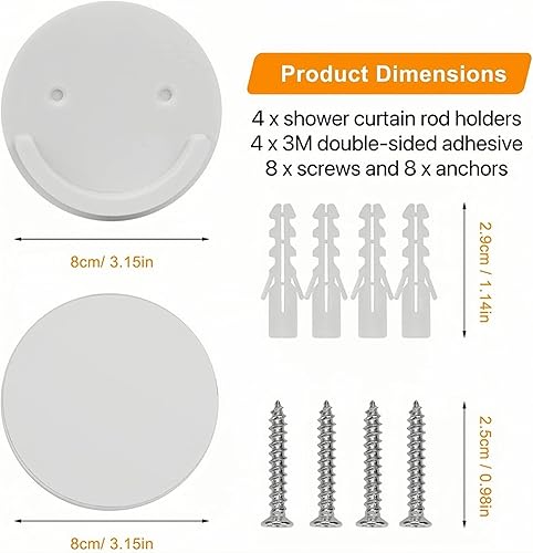 Miniatura 4 de LADYMOON Soporte adhesivo para barra de cortina de ducha sin taladrar, juego de 4, carga máxima de 60 libras, resistente al calor y al agua,