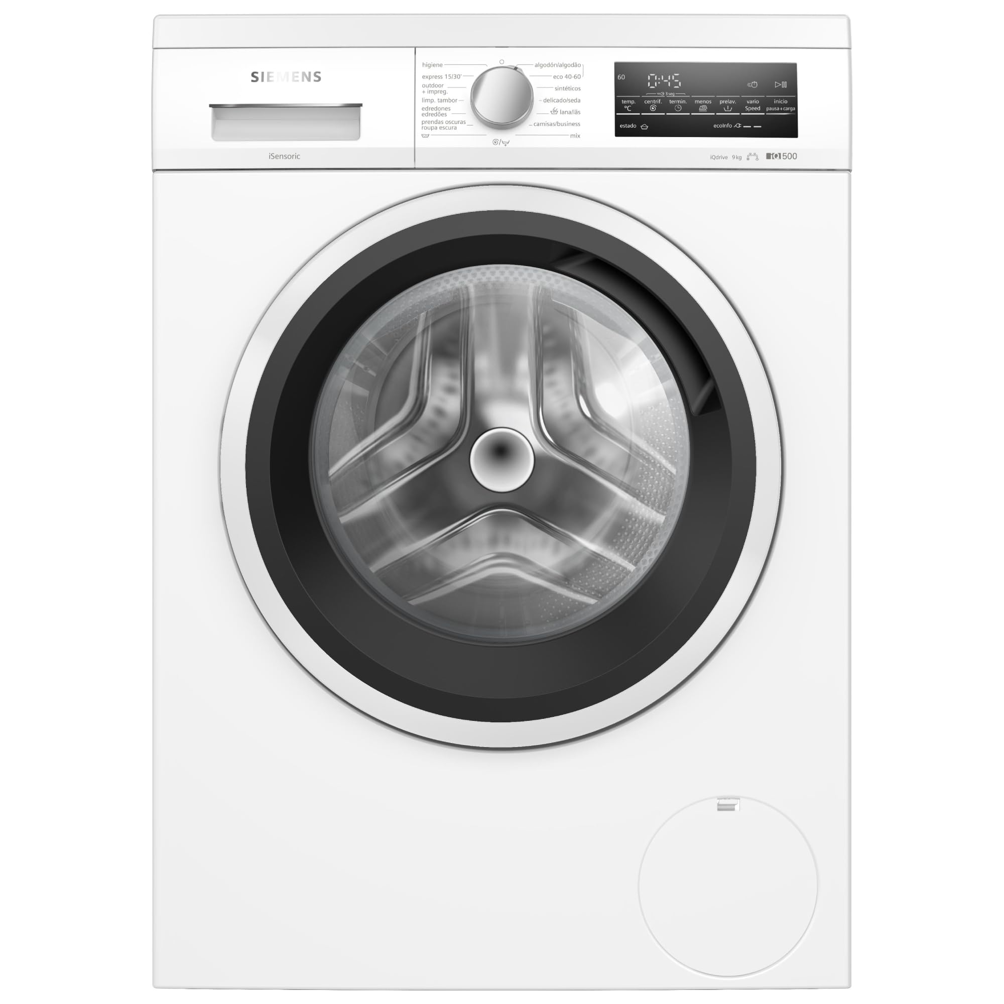 Siemens, Lavadora iQ500, 9kg, Programas rápidos, blanco, WU14UT62ES | Ajusta el consumo de agua a la cantidad de ropa y acelera los ciclos de lavado para disfrutar de tu tiempo libre sin esperas