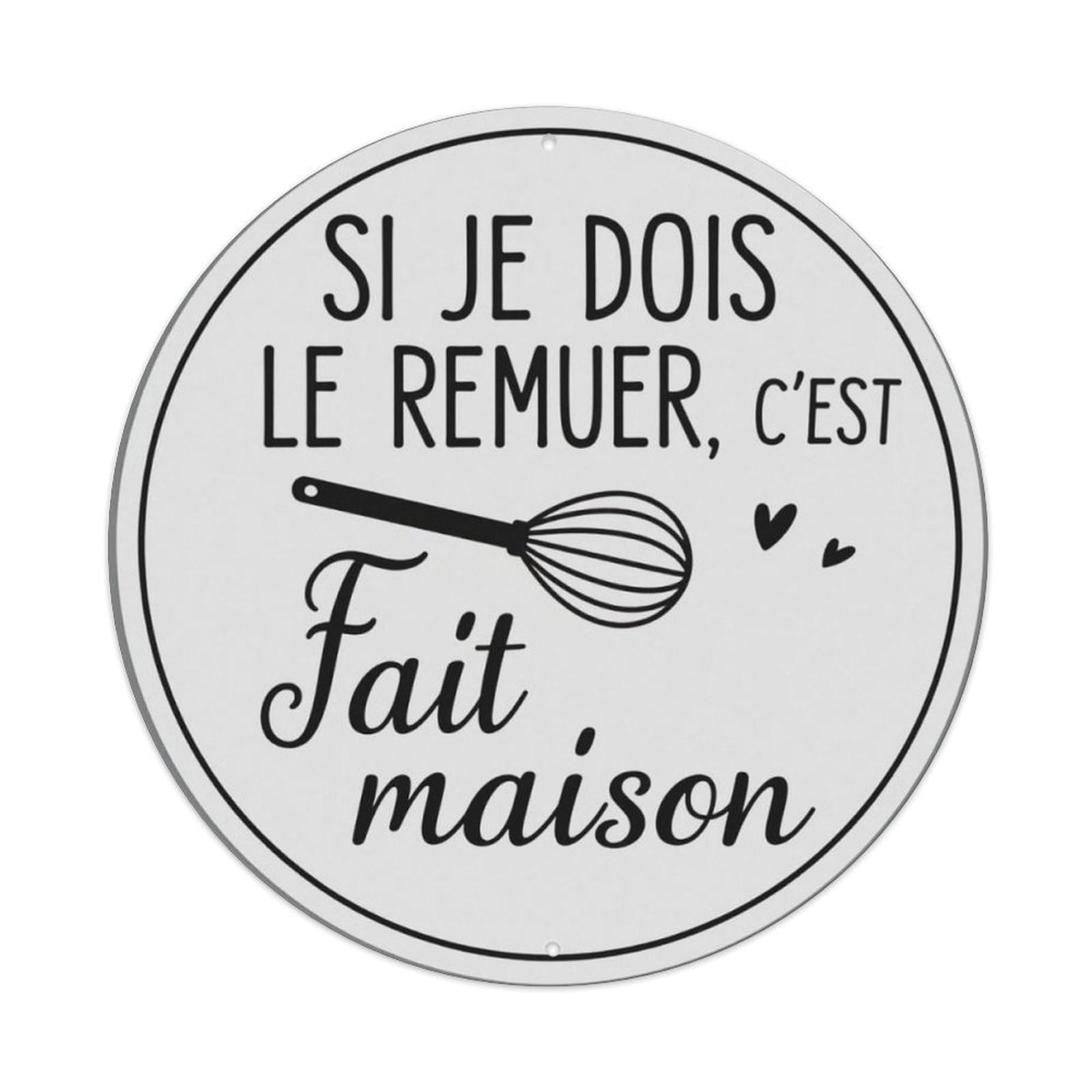 Minimal French Homemade Kitchen Round Decor Sign Vintage Aluminium Metal Sign, Retro Wall Decor for Home, Bar, Garage & Farmhouse 20x20cm