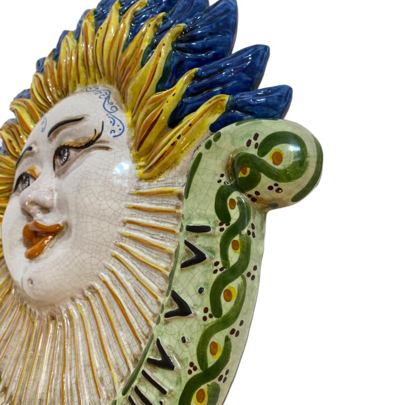 SICILIA BEDDA CAPACI Meridiana in Ceramica Caltagirone, Rilievo con Sole - Due opzioni Misura (1Unità). - H 45 x 43 cm ca.