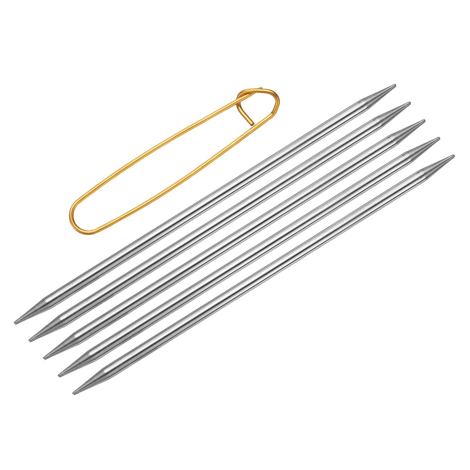 sourcing map 5Pcs US 9(5.5mm) Double Pointed Knitting Needle 7.87 Inches Length Stainless Steel Sweater Stitching Needles with Stitch Holder for Handmade Projects DIY Knitting