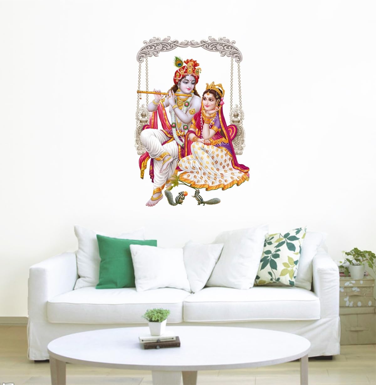Rawpockets Jhula Swari Krishna Radha Modern Art Self Adhesive Sticker