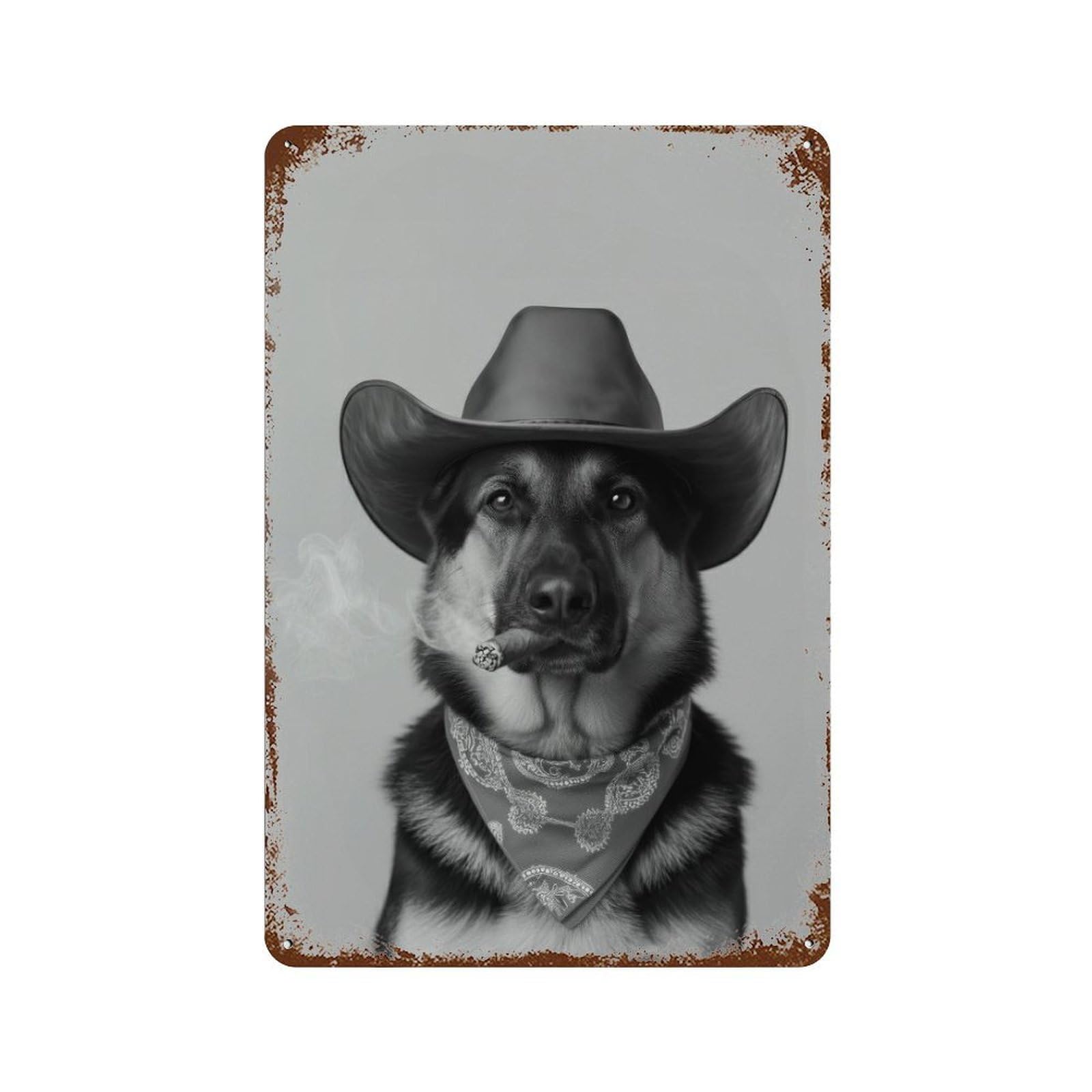 xiaoxiaoshen German Shepherd Cowboy Wall Art Wall Decor Art Metal Tin Poster Modern Home Decor Art Home Bar Shop Decorations Vintage Sign 30x20cm