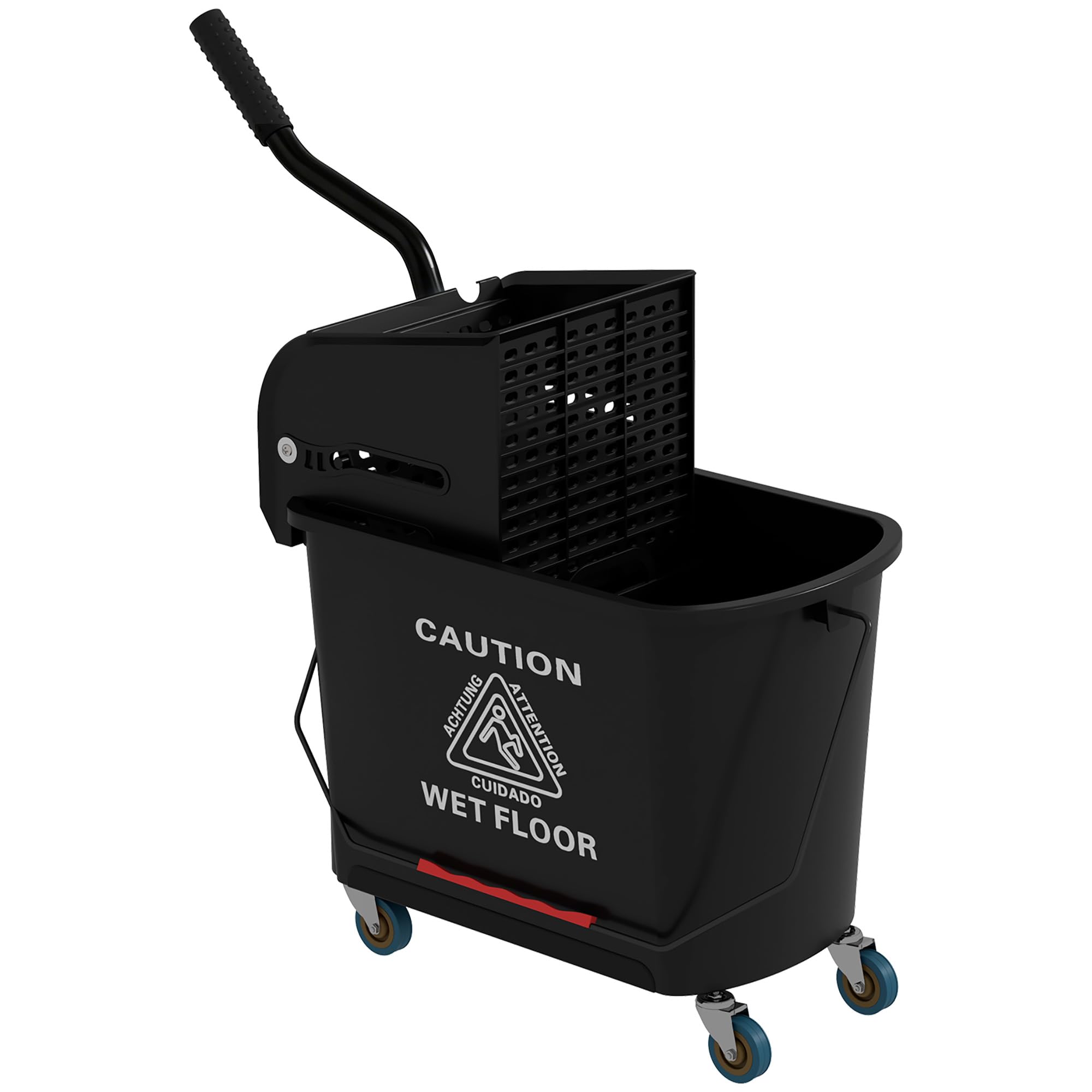 HOMCOM Cubo de Fregona con Ruedas Capacidad de 20 L Cubo de Fregar con Sistema de Escurridor Ruedas y Asa de Transporte para Doméstico y Comercial Negro