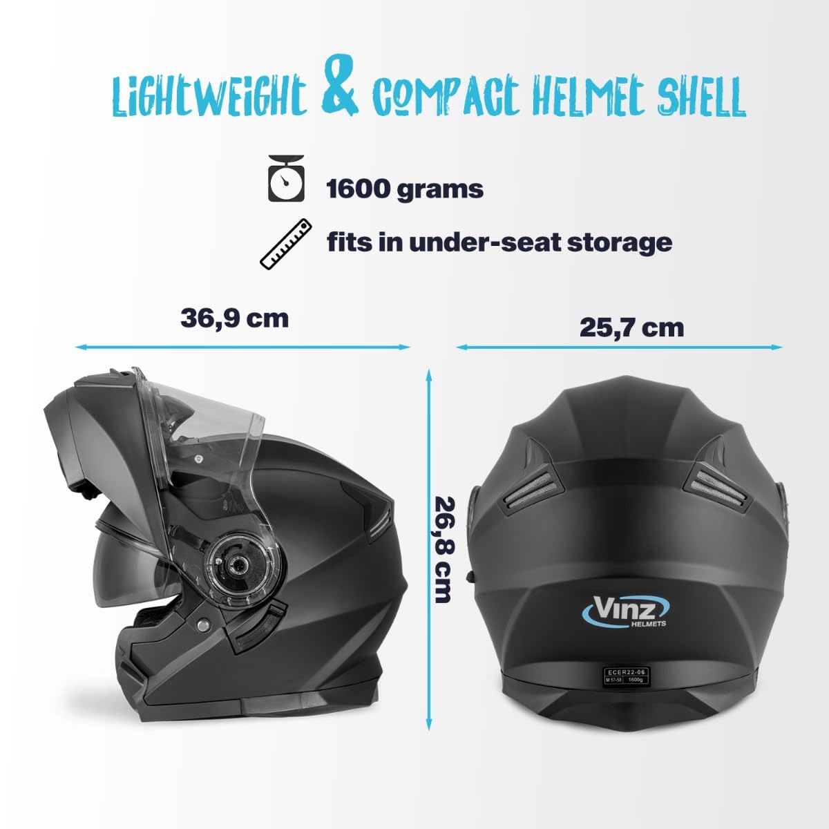 VINZ Santos Casque modulable avec visière Solaire | Homologué ECE 22.06 & Compatible PINLOCK | Casque de Moto intégral | Casque Moto modulable | Tailles XS-XXL