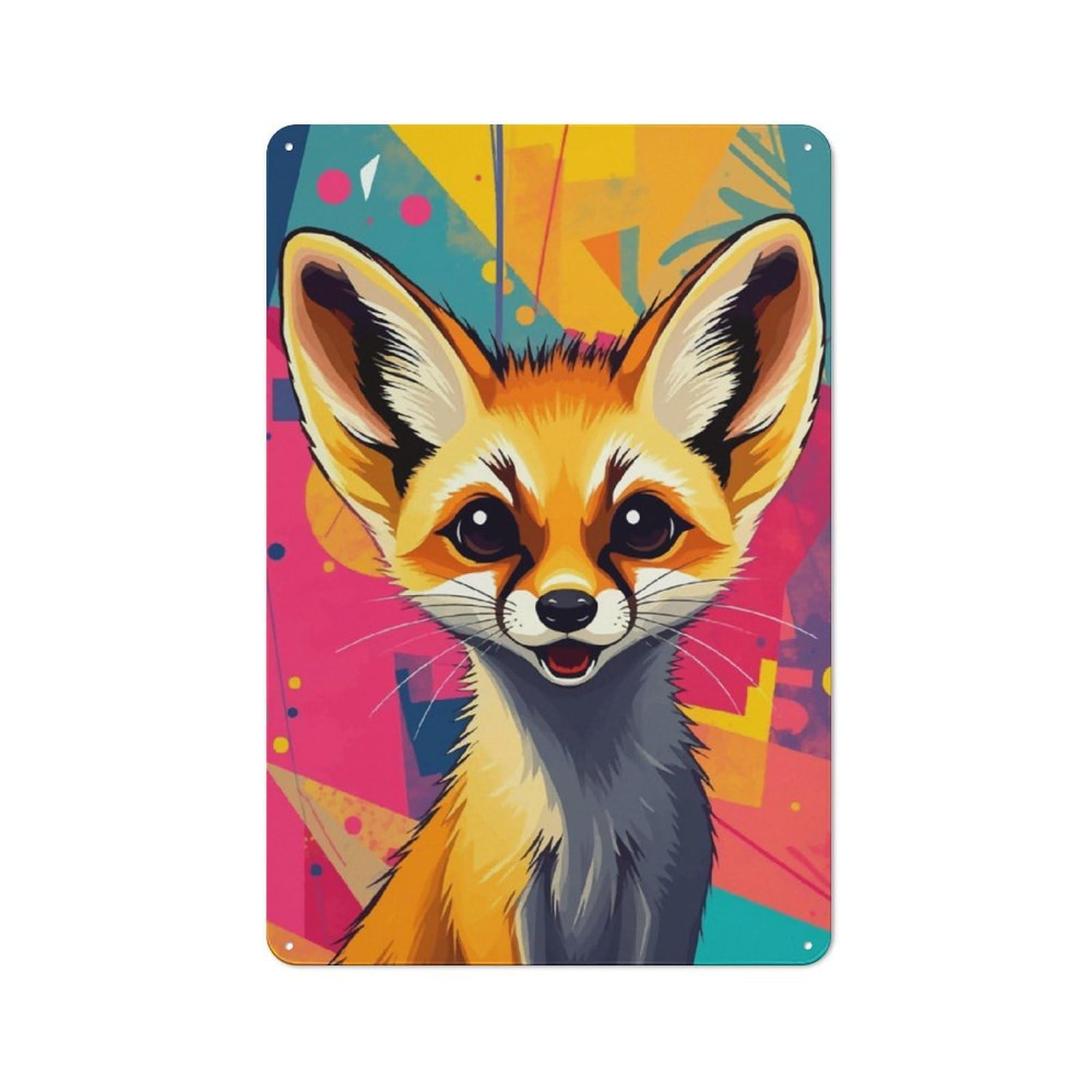 Junmoney Cute Fennec Fox Pop Art Vintage Tin Sign 30X20cm For Garden Room Or Summerhouse, For A Newly Organised Room And Metal Sign Display