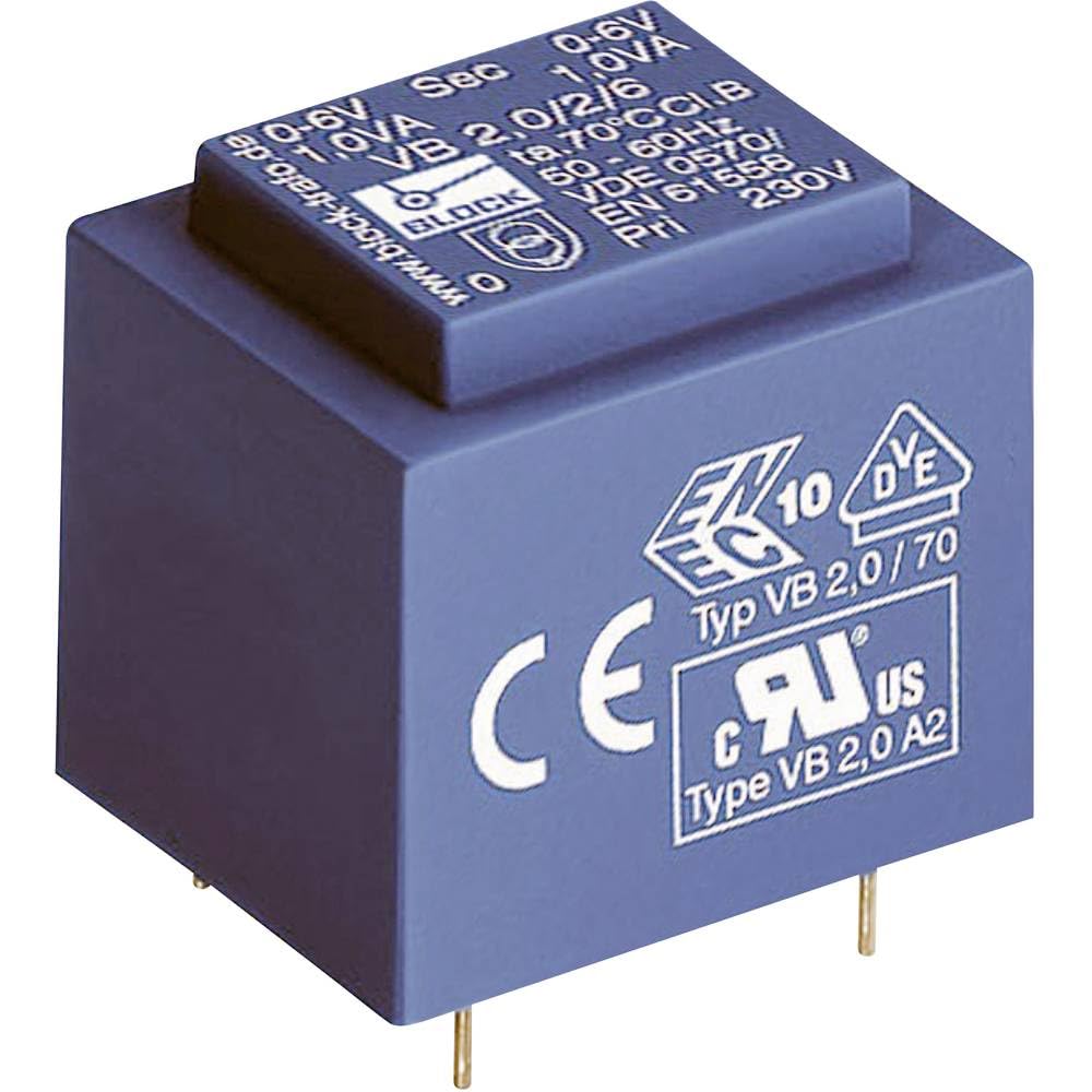 Block Vb 1.0/2/6 Print Transformer 1 X 230 V 2 X 6 V/Ac 1 Va 166 Ma