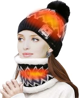 USB Heated Hat Scarf Set Womens Mens Winter Hat Warm Thick Beanie Cap Scarf for Winter Knit Ski Beanies Neck Gaiter
